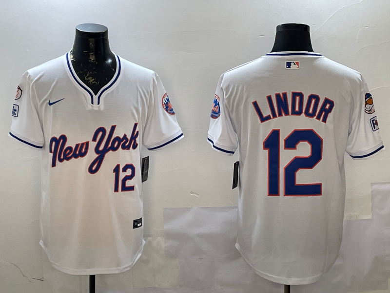 Men's New York Mets Francisco Lindor #12 White Jersey